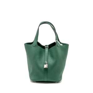 Hermès Picotin 22 Lock Vert Moyen Clemence Silver HW