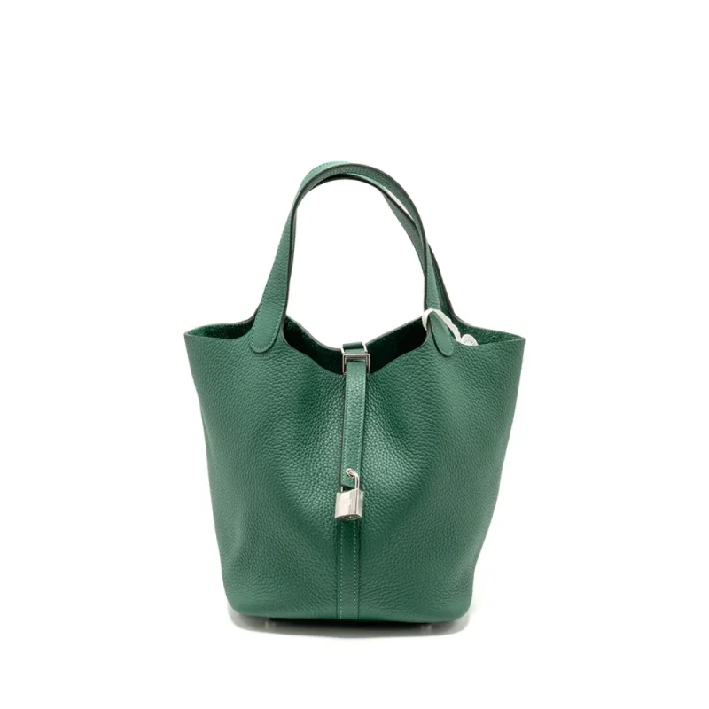 Hermès Picotin 22 Lock Vert Moyen Clemence Silver HW