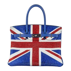 High-End Hermès Inspired 30cm Birkin w/ Union Jack Crystals