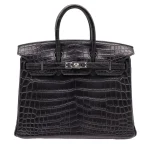 High-End Hermès Inspired - Birkin 25 Black Matte Croc Bag