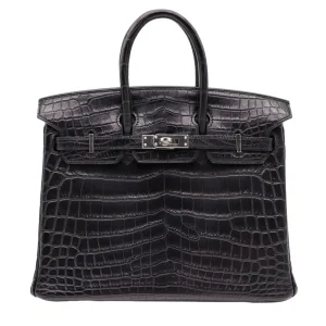 High-End Hermès Inspired - Birkin 25 Black Matte Croc Bag
