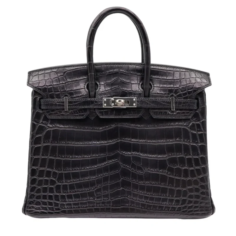 High-End Hermès Inspired - Birkin 25 Black Matte Croc Bag