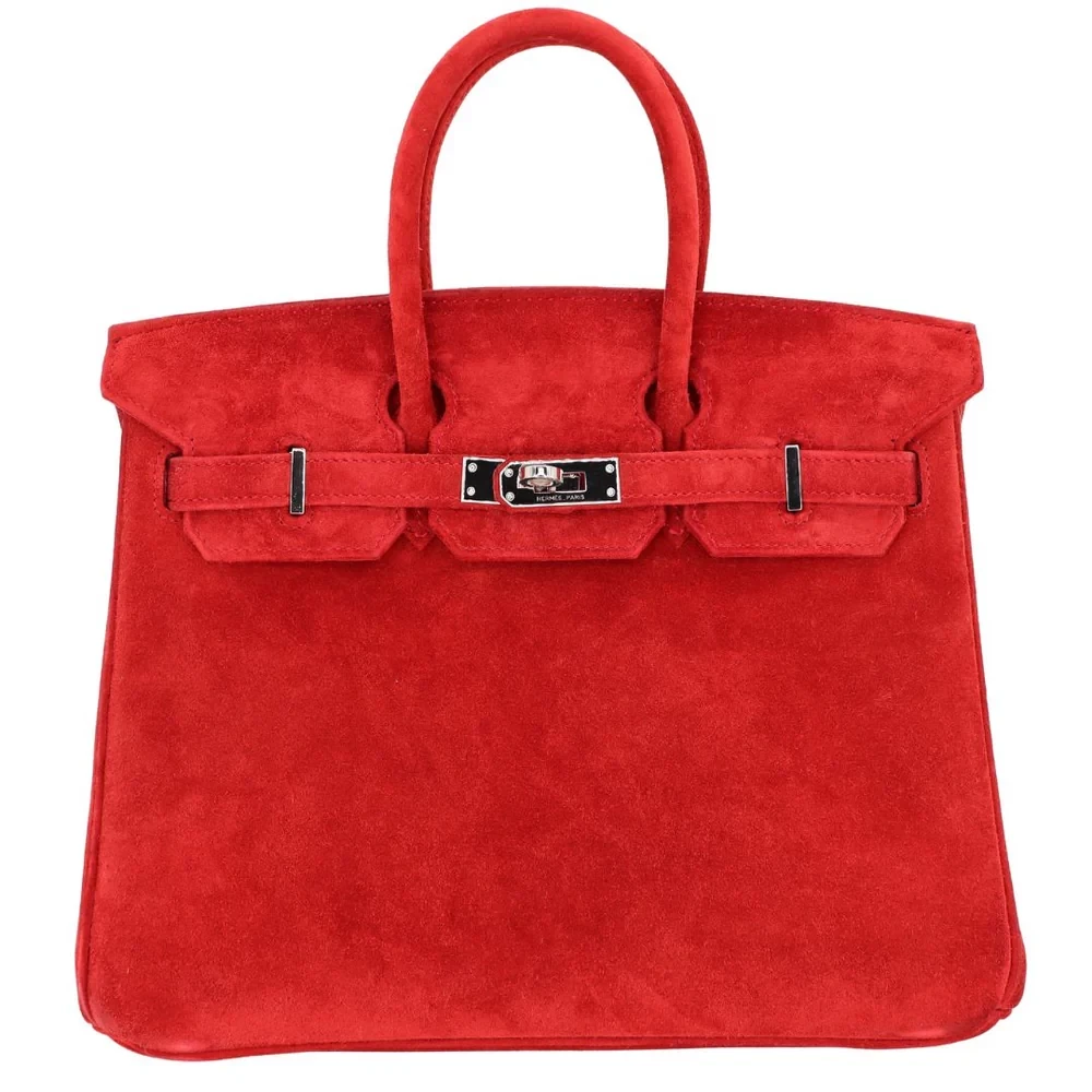 High-End Hermès Inspired - Birkin 25 Doblis Rouge Vif Suede Palladium HW