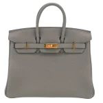 High-End Hermès Inspired - Birkin 25 Gris Meyer Togo Gold HW
