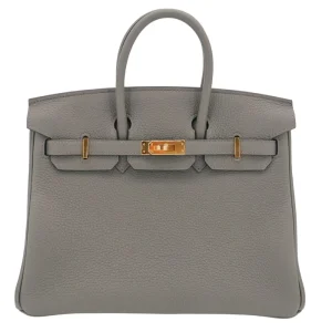High-End Hermès Inspired - Birkin 25 Gris Meyer Togo Gold HW