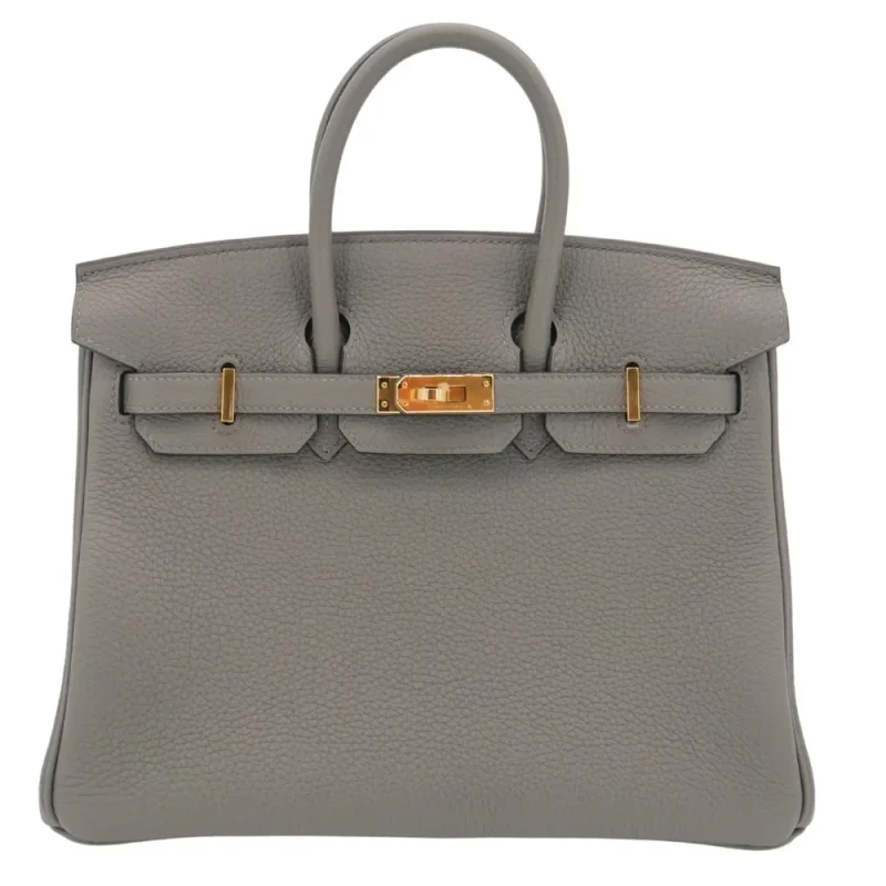 High-End Hermès Inspired - Birkin 25 Gris Meyer Togo Gold HW