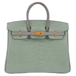 High-End Hermès Inspired - Birkin 25 HSS Vert D'eau/Gris Perle Matte Alligator Brushed Gold HW
