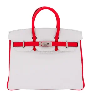 High-End Hermès Inspired - Birkin 25 HSS White/Rose Extreme Clemence