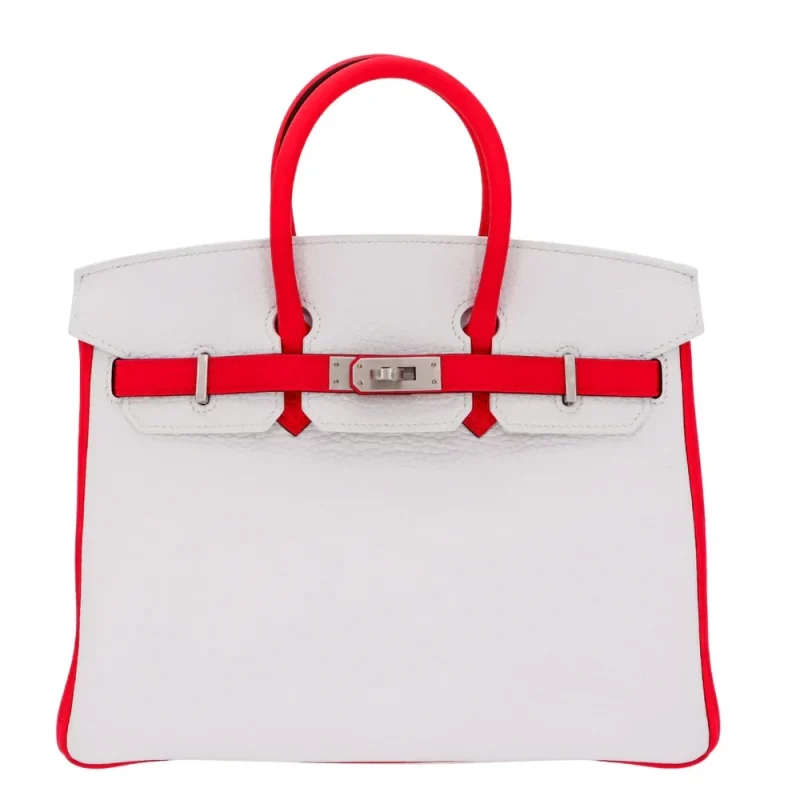 High-End Hermès Inspired - Birkin 25 HSS White/Rose Extreme Clemence