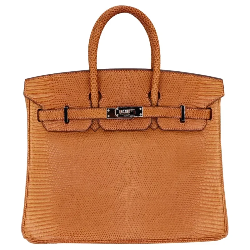 High-End Hermès Inspired - Birkin 25 Natural Lizard Palladium HW