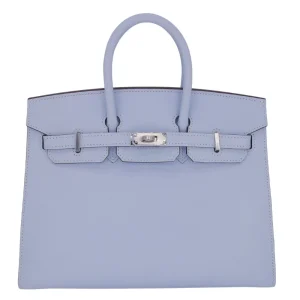 High-End Hermès Inspired - Birkin 25 Sellier Bleu Brume Epsom Palladium HW