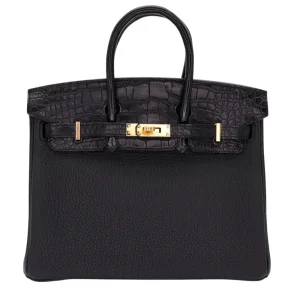 High-End Hermès Inspired - Birkin 25 Touch Black Matte Alligator