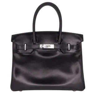 High-End Hermès Inspired - Birkin 30 Black Box Calf Palladium HW