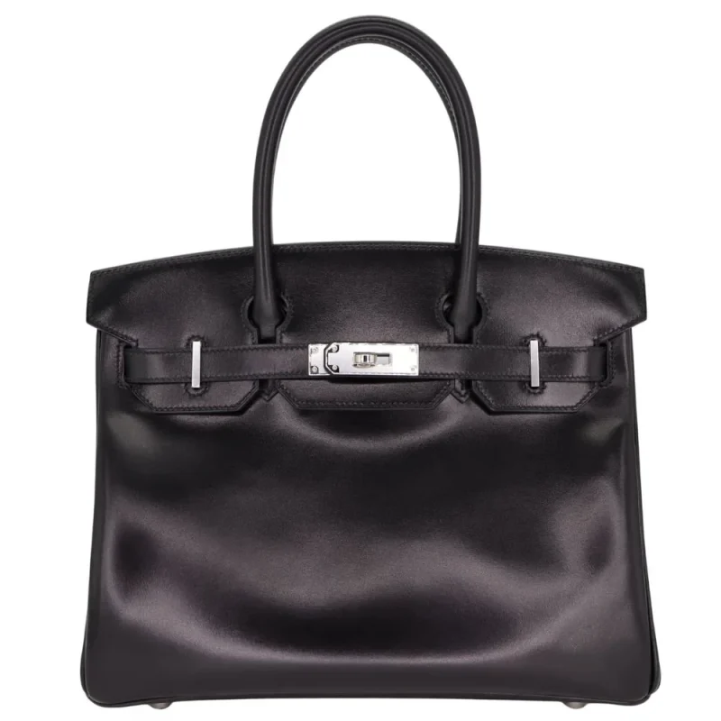 High-End Hermès Inspired - Birkin 30 Black Box Calf Palladium HW