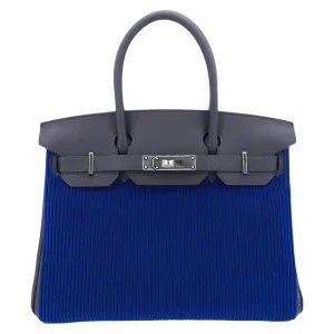 High-End Hermès Inspired - Birkin 30 Bleu Saphir Tuffetage Caban Swift Palladium HW