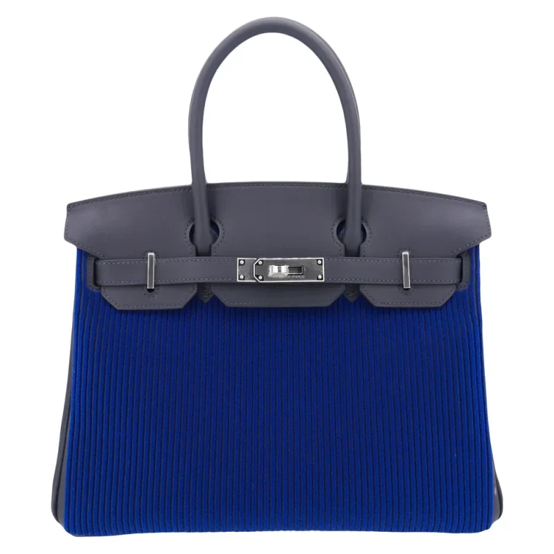 High-End Hermès Inspired - Birkin 30 Bleu Saphir Tuffetage Caban Swift Palladium HW