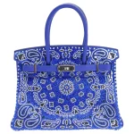 High-End Hermès Inspired - Birkin 30 Customized Blue Bandana Swarovski Crystal Palladium HW