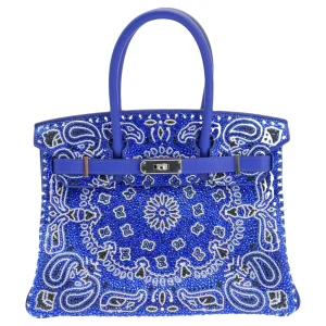 High-End Hermès Inspired - Birkin 30 Customized Blue Bandana Swarovski Crystal Palladium HW