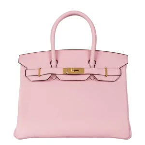 High-End Hermès Inspired - Birkin 30 Rose Sakura Clemence Gold HW