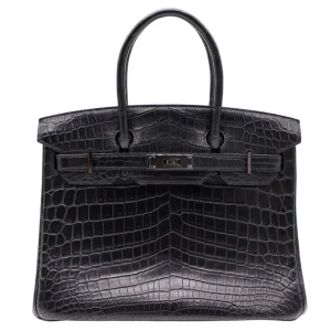 High-End Hermès Inspired - Birkin 30 So Black Matte Niloticus Crocodile PVD HW