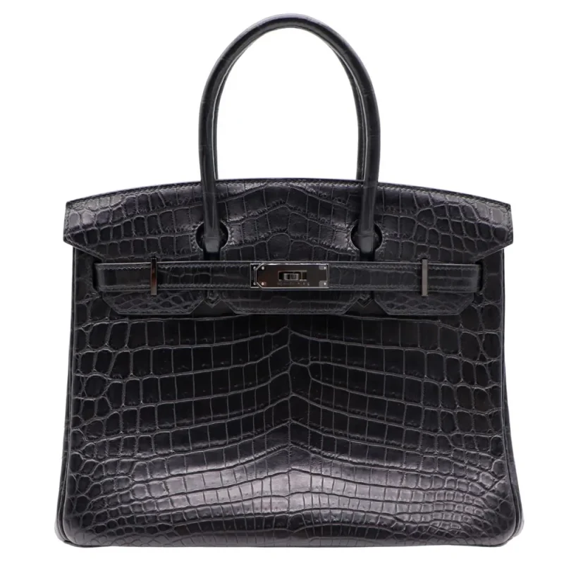 High-End Hermès Inspired - Birkin 30 So Black Matte Niloticus Crocodile PVD HW