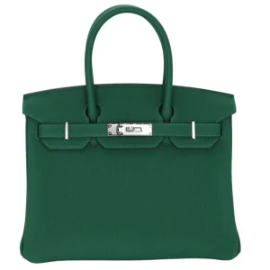 High-End Hermès Inspired - Birkin 30 Vert Moyen Togo Palladium HW