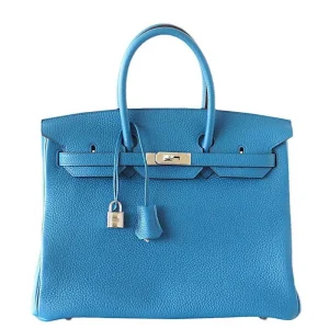 High-End Hermès Inspired Birkin 35 Bleu Izmir Clemence HW