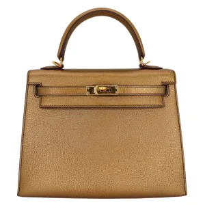 High-End Hermès Inspired - Kelly 25 Sellier Bronze Metallic Chevre Gold HW