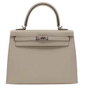 High-End Hermès Inspired - Kelly 25 Sellier Craie Epsom Electrum HW