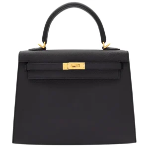 High-End Hermès Inspired - Kelly 25 Sellier HSS Black/Gold Epsom Brushed Gold HW