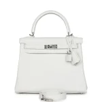 High-End Hermès Inspired - Kelly 25 Sellier White Epsom Palladium HW