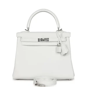 High-End Hermès Inspired - Kelly 25 Sellier White Epsom Palladium HW