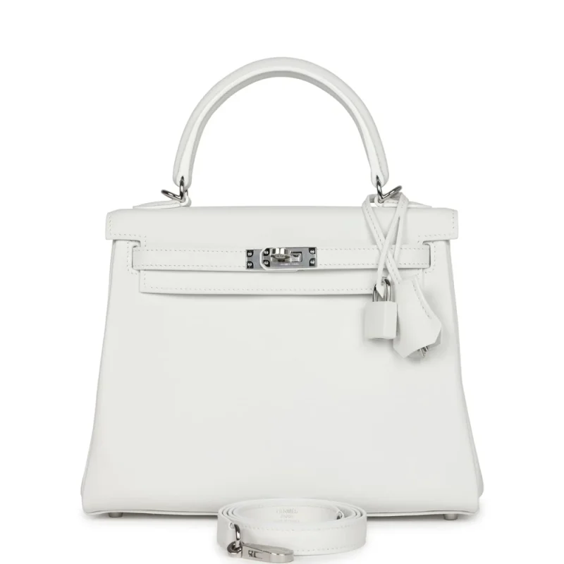 High-End Hermès Inspired - Kelly 25 Sellier White Epsom Palladium HW