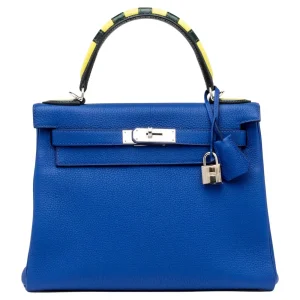 High-End Hermès Inspired - Kelly 28 Sellier Bleu Electrique Epsom Palladium HW