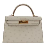 High-End Hermès Inspired - Kelly II Sellier Mini Beton Ostrich Gold HW