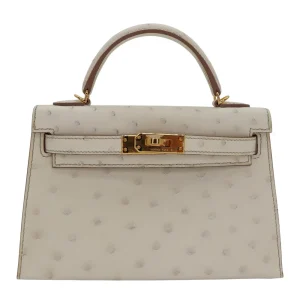High-End Hermès Inspired - Kelly II Sellier Mini Beton Ostrich Gold HW