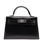 High-End Hermès Inspired - Kelly II Sellier Mini Black Box Calf Palladium HW