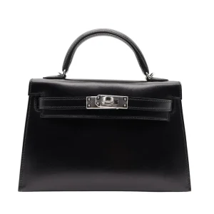 High-End Hermès Inspired - Kelly II Sellier Mini Black Box Calf Palladium HW