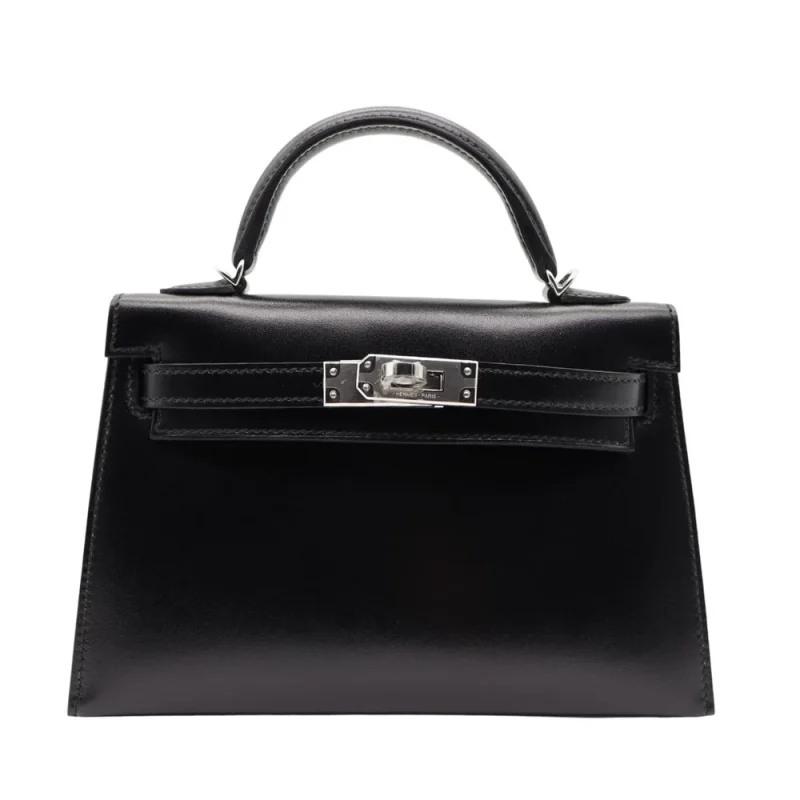 High-End Hermès Inspired - Kelly II Sellier Mini Black Box Calf Palladium HW