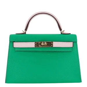 High-End Hermès Inspired - Kelly II Sellier Mini HSS Menthe/Mauve Pale Chevre Permabrass HW
