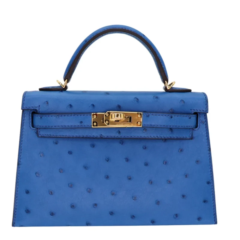 High-End Hermès Inspired - Kelly II Sellier Mini Mykonos Ostrich Gold HW