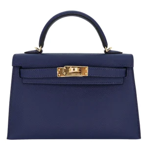 High-End Hermès Inspired - Kelly II Sellier Mini Navy Epsom Gold HW