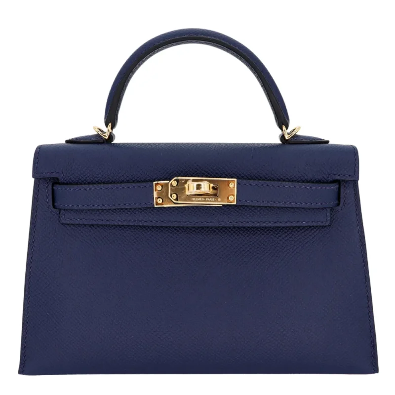 High-End Hermès Inspired - Kelly II Sellier Mini Navy Epsom Gold HW