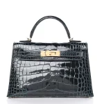 High-End Hermès Inspired - Kelly II Sellier Mini Vert Cypres Shiny Alligator Gold HW