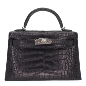 High-End Hermès Inspired Mini Kelly II Black Matte Alligator