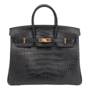 Mirror Quality Hermès Replicas - Birkin 25 Black Matte Alligator Gold HW