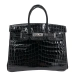 Mirror Quality Hermès Replicas - Birkin 25 Black Shiny Niloticus Crocodile Palladium HW