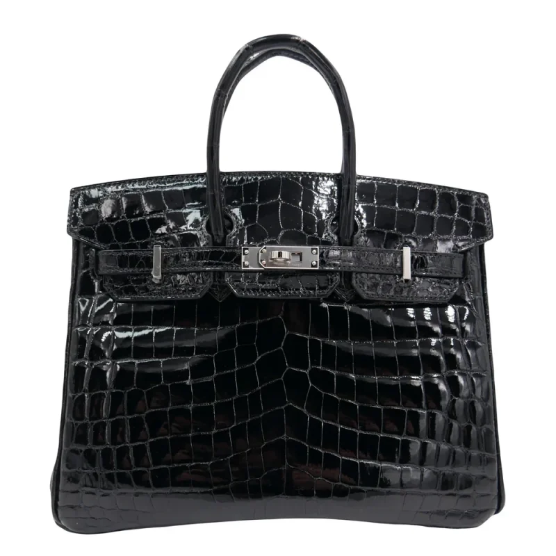 Mirror Quality Hermès Replicas - Birkin 25 Black Shiny Niloticus Crocodile Palladium HW