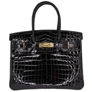 Mirror Quality Hermès Replicas - Birkin 30 Black Shiny Niloticus Crocodile Gold HW
