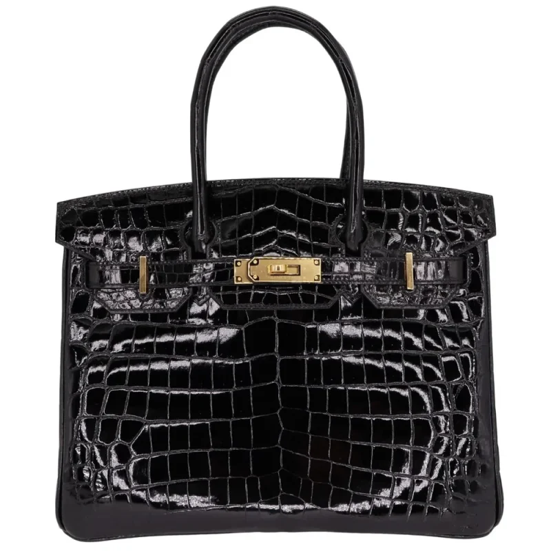 Mirror Quality Hermès Replicas - Birkin 30 Black Shiny Niloticus Crocodile Gold HW